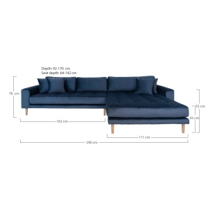 COLTAR LIDO CU 4 PERINI 290CM, DIN LEMN SI TEXTIL, CULOARE ALBASTRU, DREAPTA, HOUSE NORDIC - Img 5