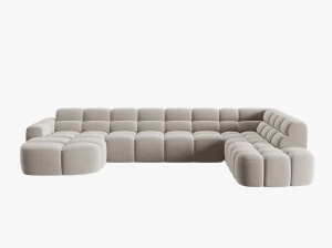 COLTAR LISA, DREAPTA, 7 LOCURI, 387 CM, BEJ DESCHIS, TAPITERIE DIN CATIFEA, DESIGN DEOSEBIT - Img 2