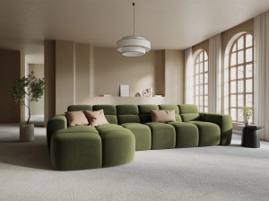 COLTAR LISA, STANGA, 5 LOCURI, 310 CM, VERDE OLIVE, TAPITERIE DIN CATIFEA, DESIGN DEOSEBIT