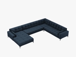 COLTAR MAMAIA, CU 7 LOCURI, PE DREAPTA, ALBASTRU, CU TAPITERIE DIN TEXTIL STRUCTURAT NEVE, MICADONI - Img 3