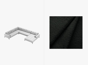 COLTAR MAMAIA, CU 7 LOCURI, PE STANGA, NEGRU, CU TAPITERIE DIN TEXTIL BOUCLE BALOO, MICADONI