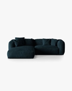 COLTAR MARTINA, ALBASTRU INCHIS, 280 CM, STANGA, CU TAPITERIE DIN TEXTIL CATIFEA VOGUE, MICADONI