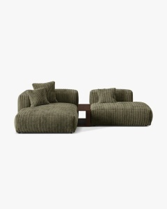 COLTAR MARTINA, PE STANGA, 285 CM, VERDE MUSCHI, TAPITAT CU TAPITERIE DIN TEXTIL CORDOI TILIA, MICADONI