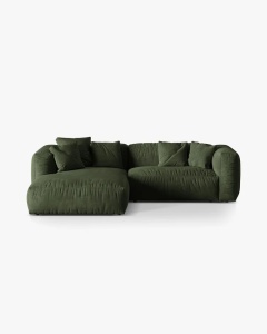 COLTAR MARTINA, VERDE, 244 CM, STANGA, CU TAPITERIE DIN TEXTIL CATIFEA VOGUE, MICADONI