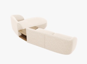COLTAR MILEY, CU 3 LOCURI, PE DREAPTA, BEJ DESCHIS, CU TAPITERIE DIN TEXTIL CHENILLE HAGA, MICADONI - Img 3