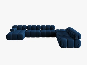 COLTAR MODULAR BELLIS, DREAPTA, 6 LOCURI, 379 CM, ALBASTRU 81, TAPITERIE DIN CATIFEA, DESIGN DEOSEBIT - Img 5