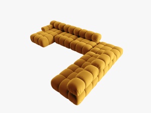 COLTAR MODULAR BELLIS, DREAPTA, 6 LOCURI, 379 CM, GALBEN 41, TAPITERIE DIN CATIFEA, DESIGN DEOSEBIT - Img 4