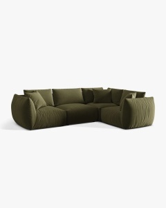 COLTAR MODULAR CHRIS, PE DREAPTA, 210X295, VERDE DESCHIS, CU TAPITERIE DIN TEXTIL CATIFEA CASINO, MICADONI - Img 3