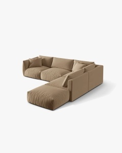 COLTAR MODULAR CHRIS, PE DREAPTA, 290X295, BEJ MIGDALA, CU TAPITERIE DIN TEXTIL CATIFEA CASINO, MICADONI - Img 3