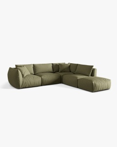 COLTAR MODULAR CHRIS, PE DREAPTA, 290X295, VERDE DESCHIS, CU TAPITERIE DIN TEXTIL STRUCTURAT LINS, MICADONI