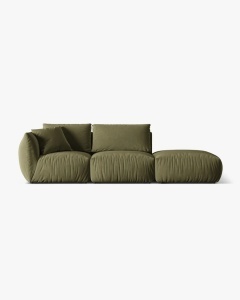 COLTAR MODULAR CHRIS, PE DREAPTA, 315X100, VERDE DESCHIS, CU TAPITERIE DIN TEXTIL CATIFEA CASINO, MICADONI