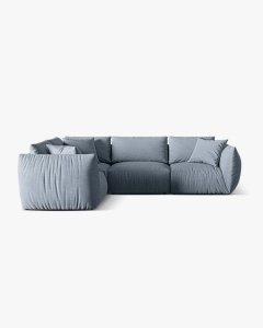 COLTAR MODULAR CHRIS, PE STANGA, 210X295, ALBASTRU PAL, CU TAPITERIE DIN TEXTIL STRUCTURAT LINS, MICADONI