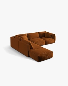 COLTAR MODULAR CHRIS, PE STANGA, 290X295, CARAMIZIU, CU TAPITERIE DIN TEXTIL CATIFEA CASINO, MICADONI - Img 3