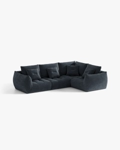 COLTAR MODULAR, CU 4 LOCURI, BLOOM, PE DREAPTA, ALBASTRU MARIN, 316 CM, CU TAPITERIE DIN TEXTIL STRUCTURAT WIND, MICADONI - Img 2