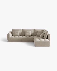 COLTAR MODULAR, CU 4 LOCURI, BLOOM, PE DREAPTA, BEJ DESCHIS, 316 CM, CU TAPITERIE DIN TEXTIL CATIFEA CASINO, MICADONI