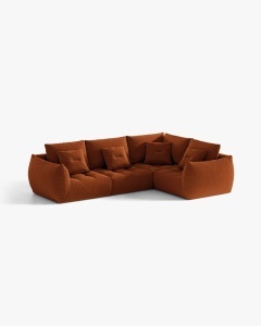 COLTAR MODULAR, CU 4 LOCURI, BLOOM, PE DREAPTA, CARAMIZIU, 316 CM, CU TAPITERIE DIN TEXTIL CATIFEA CASINO, MICADONI - Img 2
