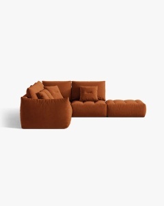 COLTAR MODULAR, CU 4 LOCURI, BLOOM, PE DREAPTA, CARAMIZIU, 316 CM, CU TAPITERIE DIN TEXTIL CATIFEA CASINO, MICADONI - Img 3