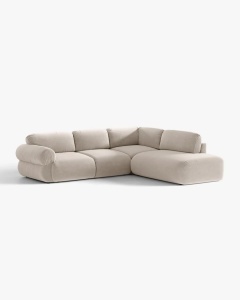 COLTAR MODULAR, OPHELIA, BEJ, PE DREAPTA, 289 CM, CU TAPITERIE DIN TEXTIL CATIFEA VENUS, MICADONI
