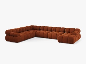 COLTAR MODULAR PANORAMIC BELLIS, PE STANGA, TERACOTA, CU TAPITERIE DIN CATIFEA BLUVEL, MICADONI