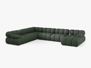 COLTAR MODULAR PANORAMIC BELLIS, PE STANGA, VERDE INCHIS, CU TAPITERIE DIN TEXTIL STRUCTURAT LIBERTY, MICADONI