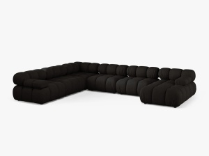 COLTAR MODULAR PANORAMICA BELLIS, PE STANGA, NEGRU, CU TAPITERIE DIN TEXTIL STRUCTURAT LIBERTY, MICADONI
