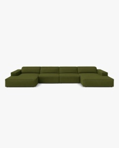 COLTAR PANORAMIC, CU 6 LOCURI, JODIE, 364X162 CM, ADANCIME SCAUN 62 CM, VERDE MASLINIU INCHIS, TAPITAT CU TAPITERIE DIN TEXTIL BOUCLE BALOO, MICADONI