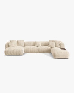 COLTAR PANORAMIC MARTINA, BEJ DESCHIS, 406 CM, DREAPTA, CU TAPITERIE DIN TEXTIL CORDOI TILIA, MICADONI