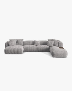 COLTAR PANORAMIC MARTINA, GRI DESCHIS, 406 CM, DREAPTA, CU TAPITERIE DIN TEXTIL CORDOI TILIA, MICADONI