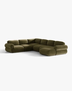 COLTAR PANORAMIC MODULAR, OPHELIA, VERDE, PE STANGA, 370 CM, CU TAPITERIE DIN TEXTIL CATIFEA VENUS, MICADONI