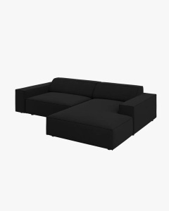 COLTAR PE DREAPTA, CU 3 LOCURI JODIE, 224X162 CM, ADANCIME SCAUN 62 CM, NEGRU, TAPITAT CU TAPITERIE DIN TEXTIL STRUCTURAT MEGAN, MICADONI - Img 3