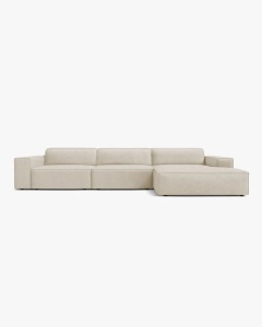 COLTAR PE DREAPTA JODIE, CU 4 LOCURI, 284X162 CM, ADANCIME SCAUN 62 CM, BEJ, TAPITAT CU TAPITERIE DIN TEXTIL BOUCLE BALOO, MICADONI