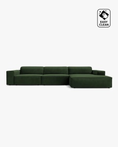 COLTAR PE DREAPTA JODIE, CU 4 LOCURI, 284X162 CM, ADANCIME SCAUN 62 CM, VERDE SMARALD, TAPITAT CU TAPITERIE DIN TEXTIL CATIFEA VENUS, MICADONI