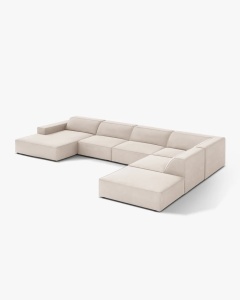 COLTAR PE DREAPTA JODIE, CU 7 LOCURI, 361X258 CM, ADANCIME SCAUN 62 CM, BEJ DESCHIS, TAPITAT CU TAPITERIE DIN TEXTIL CATIFEA VENUS, MICADONI - Img 3