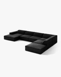 COLTAR PE DREAPTA JODIE, CU 7 LOCURI, 361X258 CM, ADANCIME SCAUN 62 CM, NEGRU, TAPITAT CU TAPITERIE DIN TEXTIL CATIFEA VENUS, MICADONI - Img 3