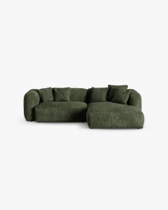 COLTAR PE DREAPTA MARTINA, 180X176 CM, ADANCIME SCAUN 90 CM, VERDE, TAPITAT CU TAPITERIE DIN TEXTIL CATIFEA VOGUE, MICADONI