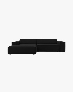 COLTAR PE STANGA, CU 3 LOCURI JODIE, 224X162 CM, ADANCIME SCAUN 62 CM, NEGRU, TAPITAT CU TAPITERIE DIN TEXTIL STRUCTURAT MEGAN, MICADONI