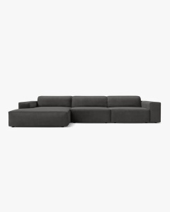 COLTAR PE STANGA JODIE, CU 4 LOCURI, 284X162 CM, ADANCIME SCAUN 62 CM, GRI, TAPITAT CU TAPITERIE DIN TEXTIL CATIFEA BLUVEL, MICADONI