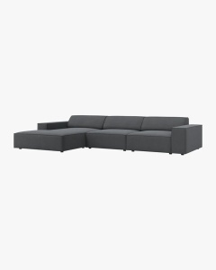 COLTAR PE STANGA JODIE, CU 4 LOCURI, 284X162 CM, ADANCIME SCAUN 62 CM, GRI INCHIS, TAPITAT CU TAPITERIE DIN TEXTIL STRUCTURAT MEGAN, MICADONI