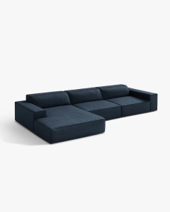 COLTAR PE STANGA JODIE, CU 4 LOCURI, 284X162 CM, ADANCIME SCAUN 62 CM, ALBASTRU INCHIS, TAPITAT CU TAPITERIE DIN TEXTIL BOUCLE BALOO, MICADONI - Img 2