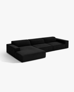 COLTAR PE STANGA JODIE, CU 4 LOCURI, 284X162 CM, ADANCIME SCAUN 62 CM, NEGRU, TAPITAT CU TAPITERIE DIN TEXTIL CATIFEA BLUVEL, MICADONI - Img 2