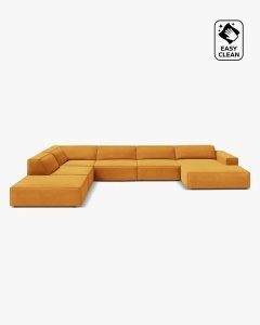 COLTAR PE STANGA JODIE, CU 7 LOCURI, 361X258 CM, ADANCIME SCAUN 62 CM, GALBEN, TAPITAT CU TAPITERIE DIN TEXTIL CATIFEA VENUS, MICADONI
