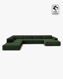 COLTAR PE STANGA JODIE, CU 7 LOCURI, 361X258 CM, ADANCIME SCAUN 62 CM, VERDE SMARALD, TAPITAT CU TAPITERIE DIN TEXTIL CATIFEA VENUS, MICADONI