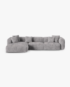 COLTAR PE STANGA MARTINA, 330X176 CM, ADANCIME SCAUN 90 CM, GRI DESCHIS, TAPITAT CU TAPITERIE DIN TEXTIL CORDOI TILIA, MICADONI