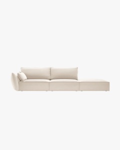 COLTAR SPATIOS SI CONFORTABIL KAELLE, 264 CM, PE DREAPTA, BEJ DESCHIS, CU TAPITERIE DIN TEXTIL CATIFEA BLUVEL, MICADONI