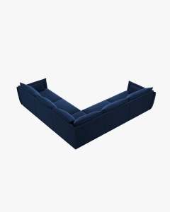 COLTAR SPATIOS SI CONFORTABIL KAELLE, 286 CM, CU 7 LOCURI, ALBASTRU ROYAL, CU TAPITERIE DIN TEXTIL CATIFEA BLUVEL, MICADONI - Img 3