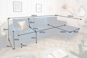 COLTAR SUPER CONFORTABIL 260CM, VELVET II, DIN LEMN SI CATIFEA, ALBASTRU, ARTIM GROUP SELECTION - Img 8