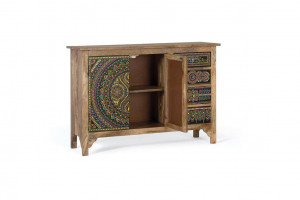 COMODA/BUFET 107CM, MULTICOLOR/NATURAL, DIN LEMN DE MANGO, PICTAT MANUAL - Img 3