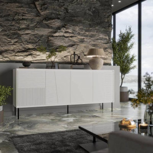 COMODA, CAMA-ABI-COMODA-BI/BI 200CM, DIN PLACI LAMINATE SI MDF, ALB MAT, DESIGN MODERN - Img 3