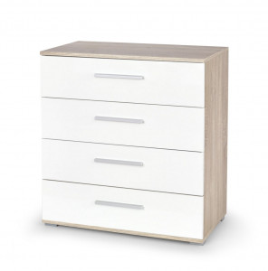 COMODA LIMA KM-3, ALB/STEJAR SONOMA, DIN PAL MELAMINAT, STIL MODERN - Img 1
