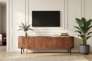 COMODA LIVING, ALDON 200CM, REALIZAT DIN LEMN DE MANGO 3D SI METAL, CULOARE MARO, ARTIM GROUP SELECTION - Img 6